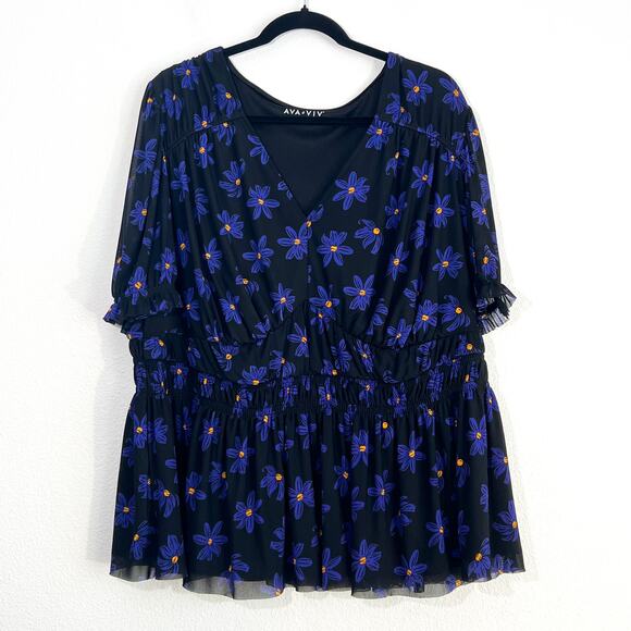 Ava & Viv Plus Size Top 2X Womens Dark Floral Flowy Babydoll Whimsigoth Fairy - Picture 2 of 6